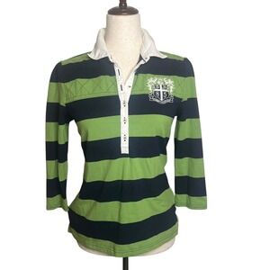 Vtg Y2K Tommy Hilfiger Womens Rugby Polo Shirt Striped Green Top S Preppy